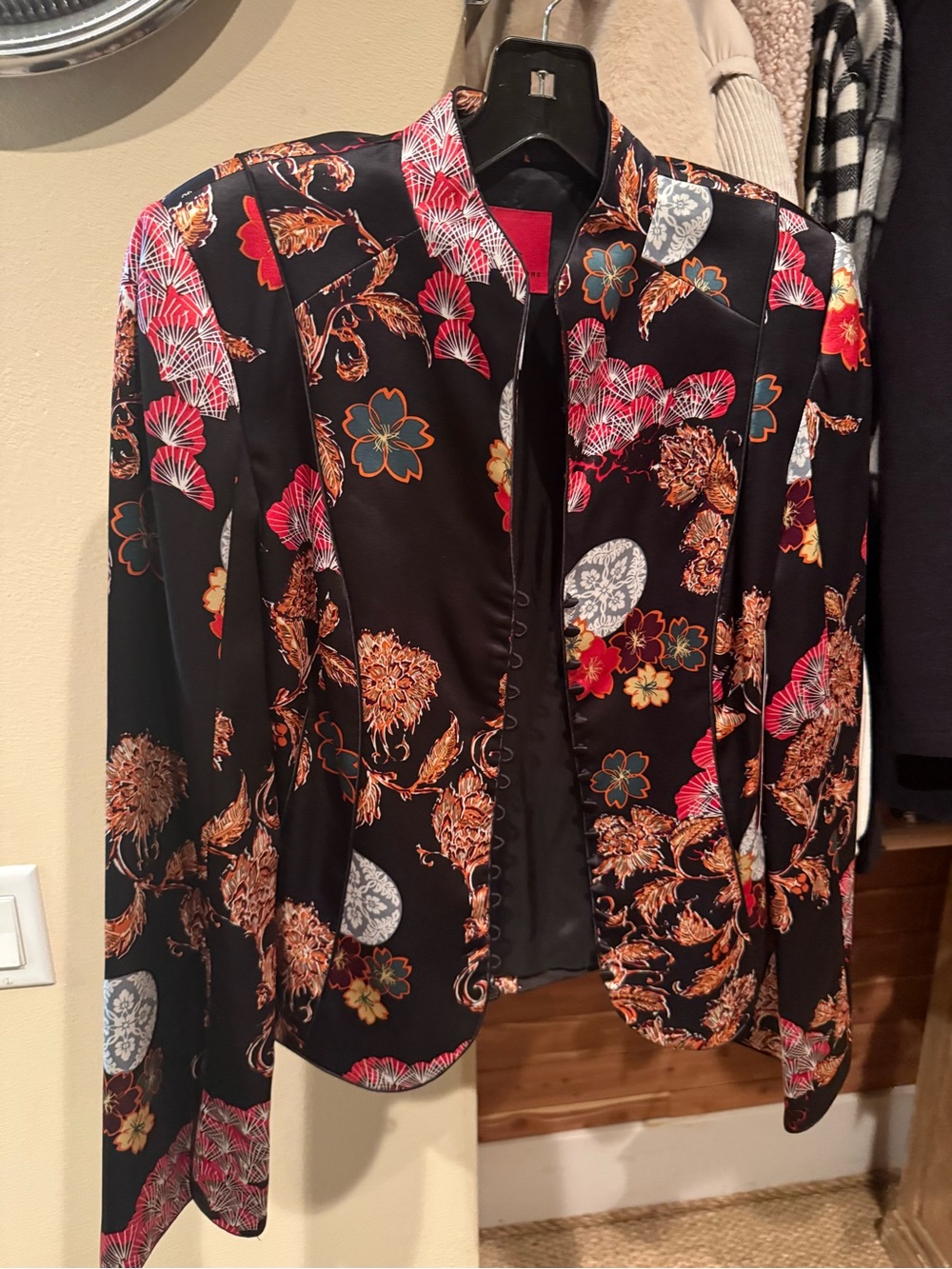 JS Collections Black Floral Print Women's Blazer Jacket